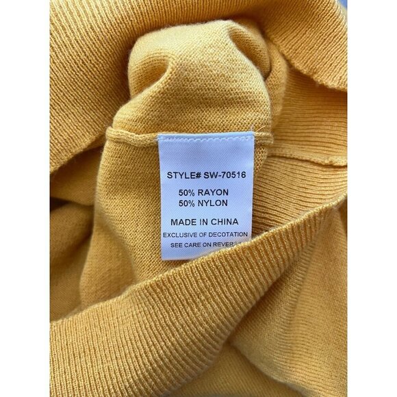 NWT UniQ Mustard Yellow Cutout Neck Long Sleeve Sweater S/M Rayon Nylon - Picture 6 of 7